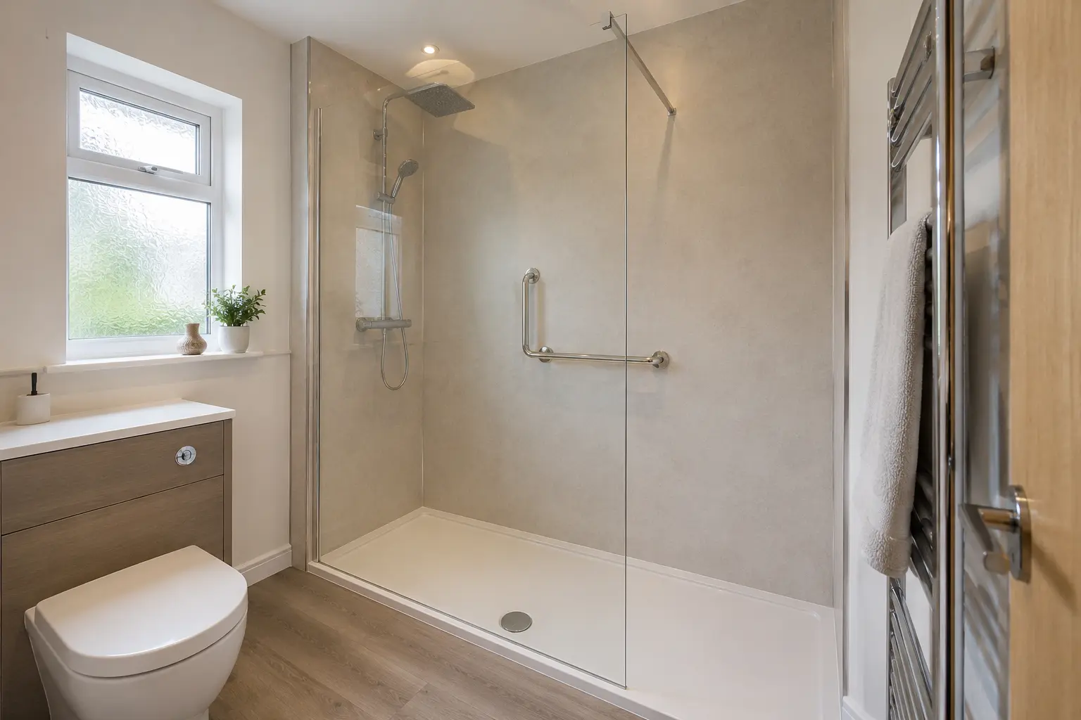 Bath replaced with an easy-to-enter shower bathroom