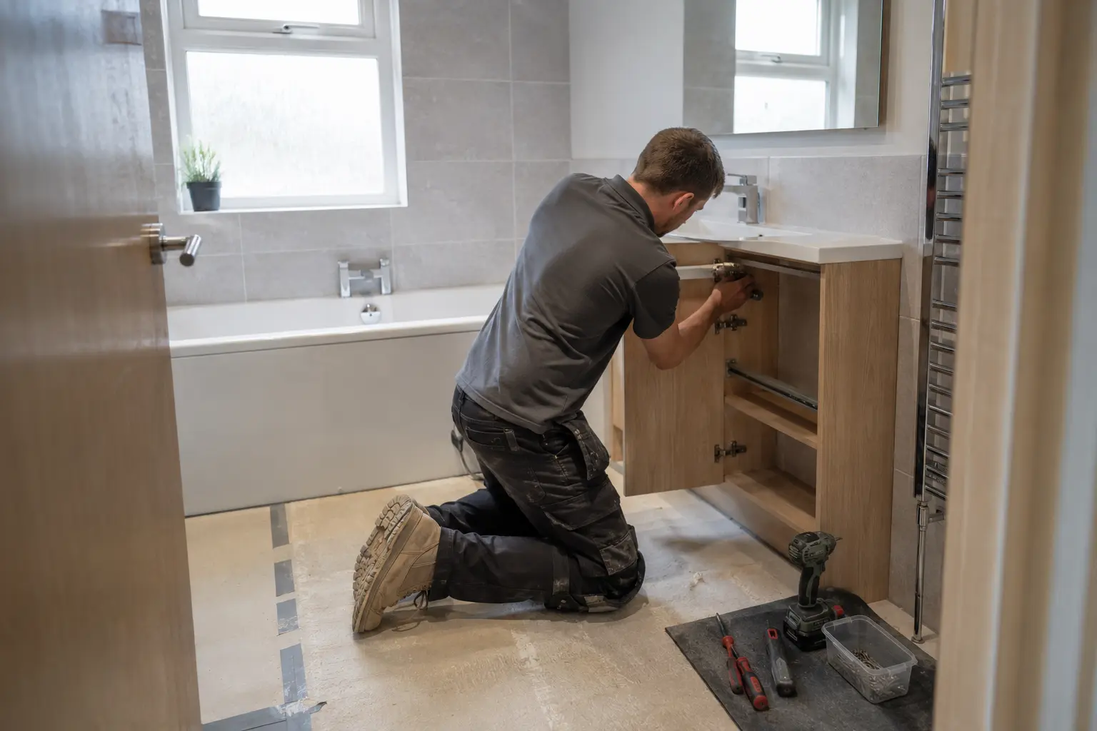 Vanity unit being fitted