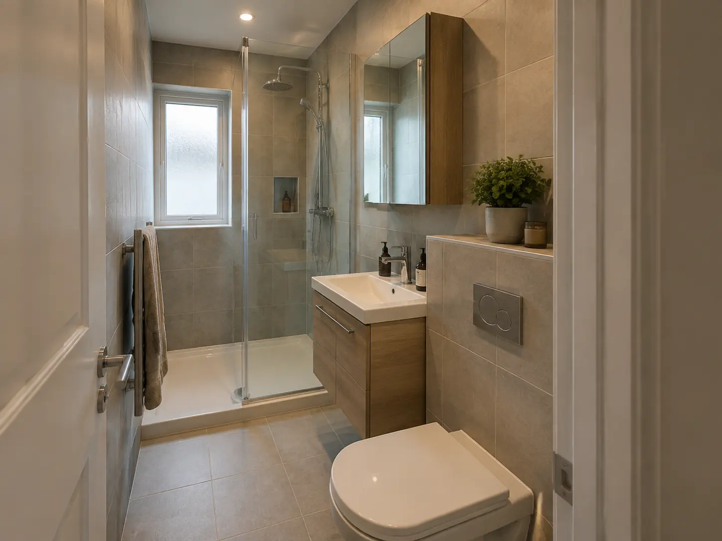 Compact shower room with storage